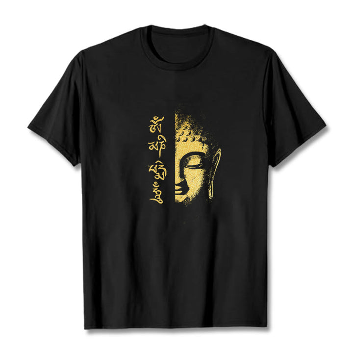 T-shirt in cotone Buddha Stones Om Mani Padme Hum Buddha dorato