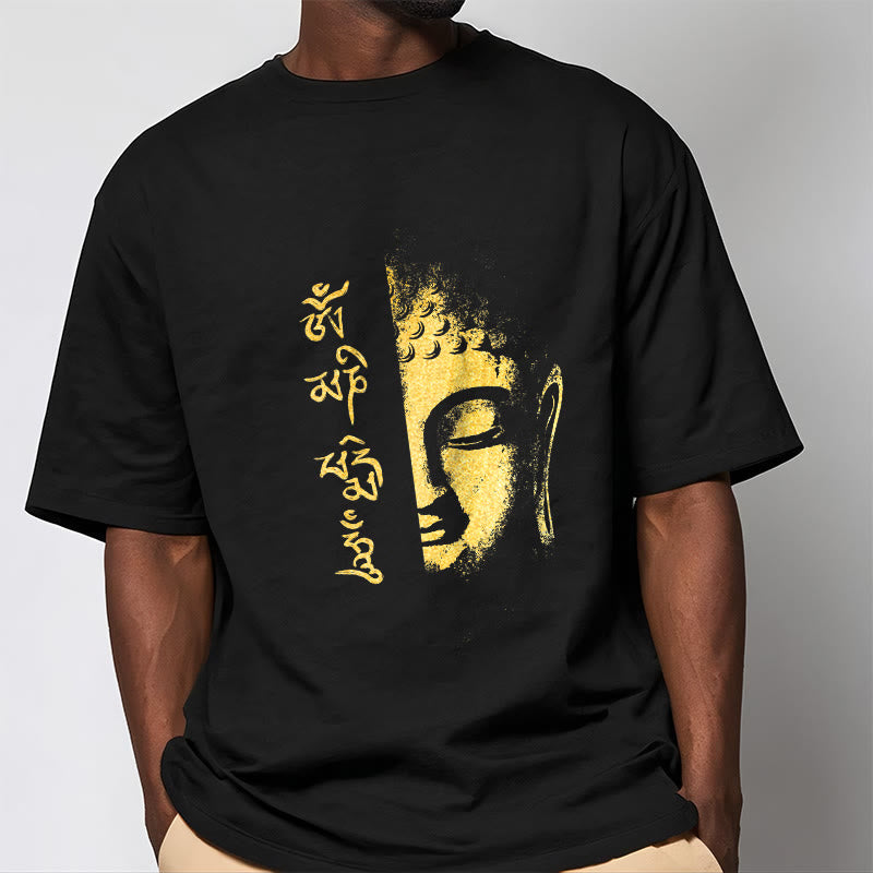 T-shirt in cotone Buddha Stones Om Mani Padme Hum Buddha dorato