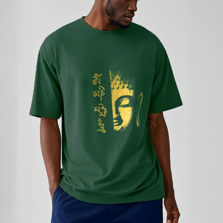 T-shirt in cotone Buddha Stones Om Mani Padme Hum Buddha dorato