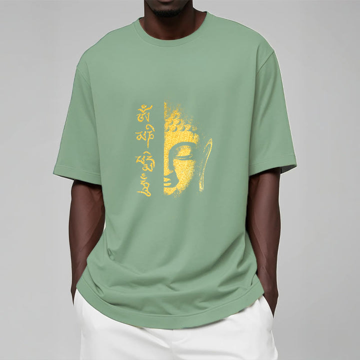 T-shirt in cotone Buddha Stones Om Mani Padme Hum Buddha dorato