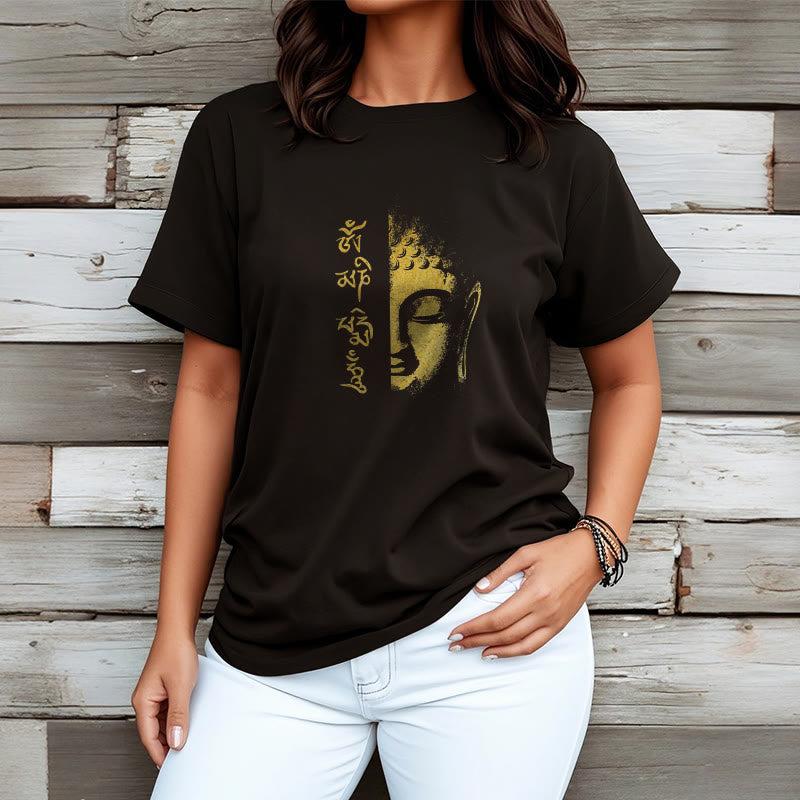 T-shirt in cotone Buddha Stones Om Mani Padme Hum Buddha dorato