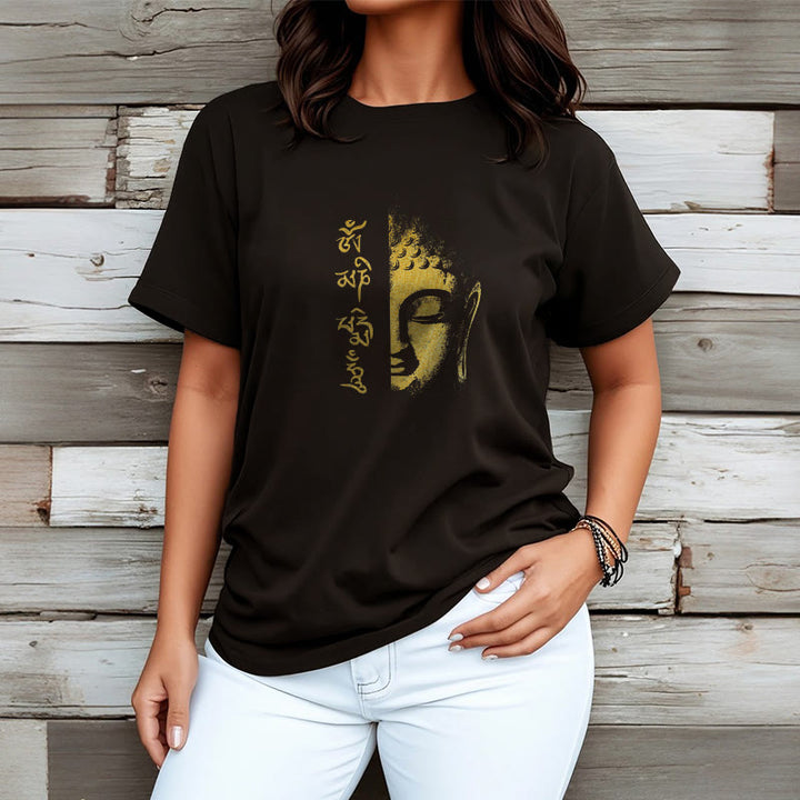T-shirt in cotone Buddha Stones Om Mani Padme Hum Buddha dorato