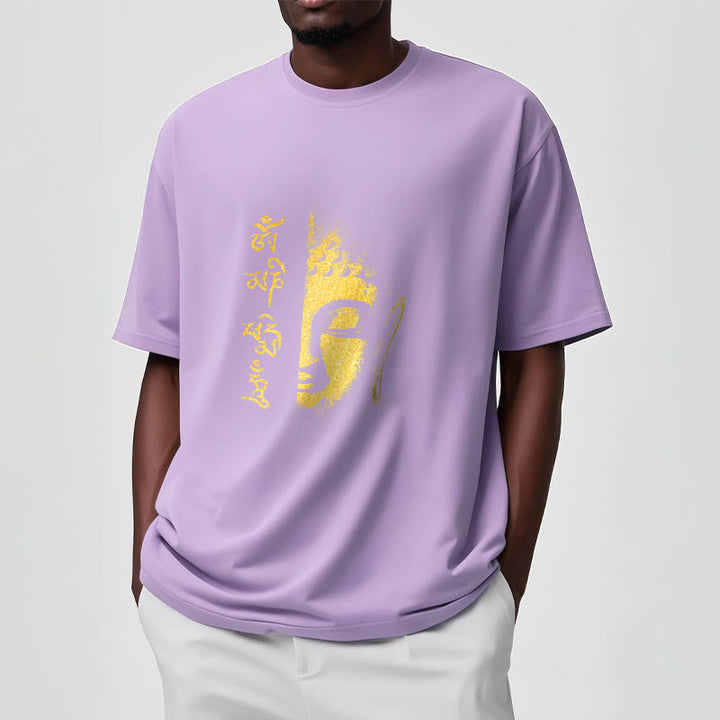 T-shirt in cotone Buddha Stones Om Mani Padme Hum Buddha dorato