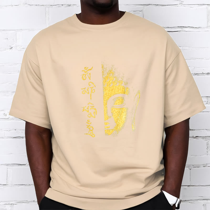 T-shirt in cotone Buddha Stones Om Mani Padme Hum Buddha dorato