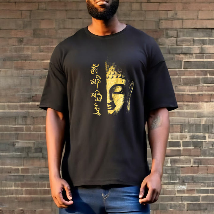 T-shirt in cotone Buddha Stones Om Mani Padme Hum Buddha dorato