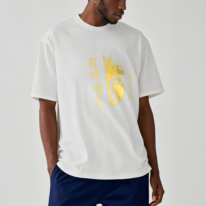T-shirt in cotone Buddha Stones Om Mani Padme Hum Buddha dorato