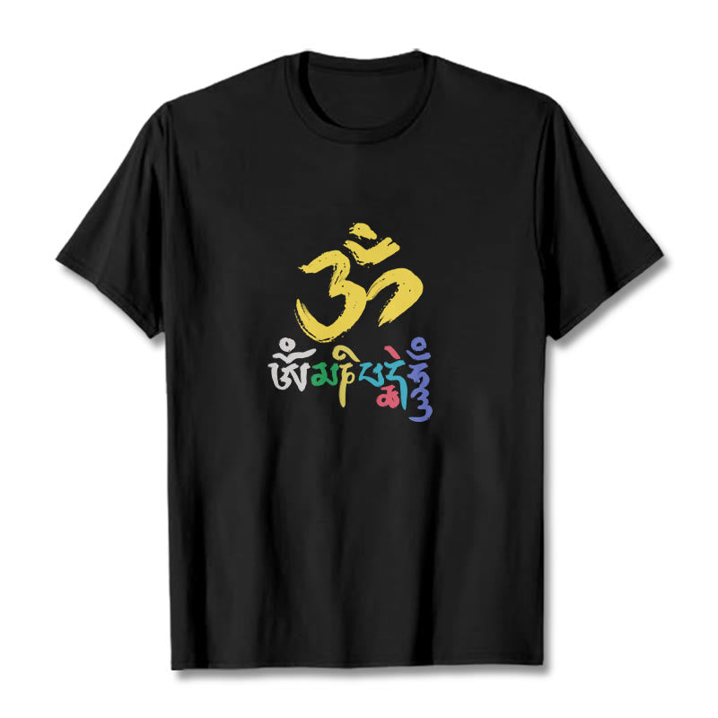 Maglietta in cotone con Buddha Stones colorate Om Mani Padme Hum - Nero - 2XL - image 1