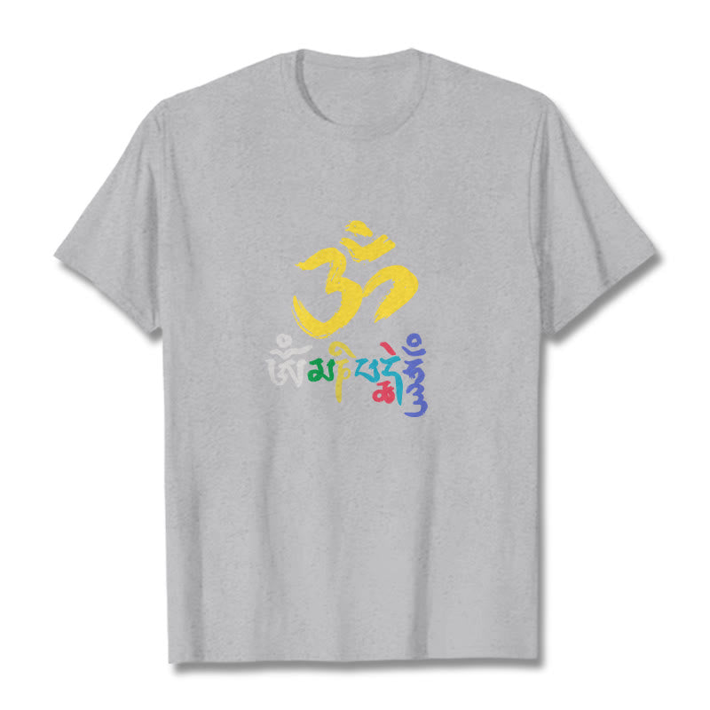Maglietta in cotone con Buddha Stones colorate Om Mani Padme Hum - Grigio chiaro - 2XL - image 18