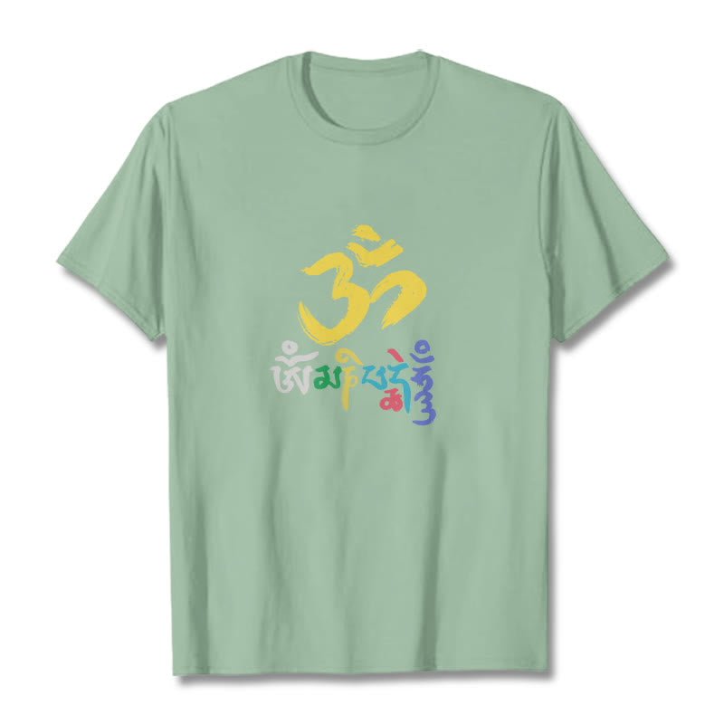 Maglietta in cotone con Buddha Stones colorate Om Mani Padme Hum - Verde pallido - 2XL - image 14