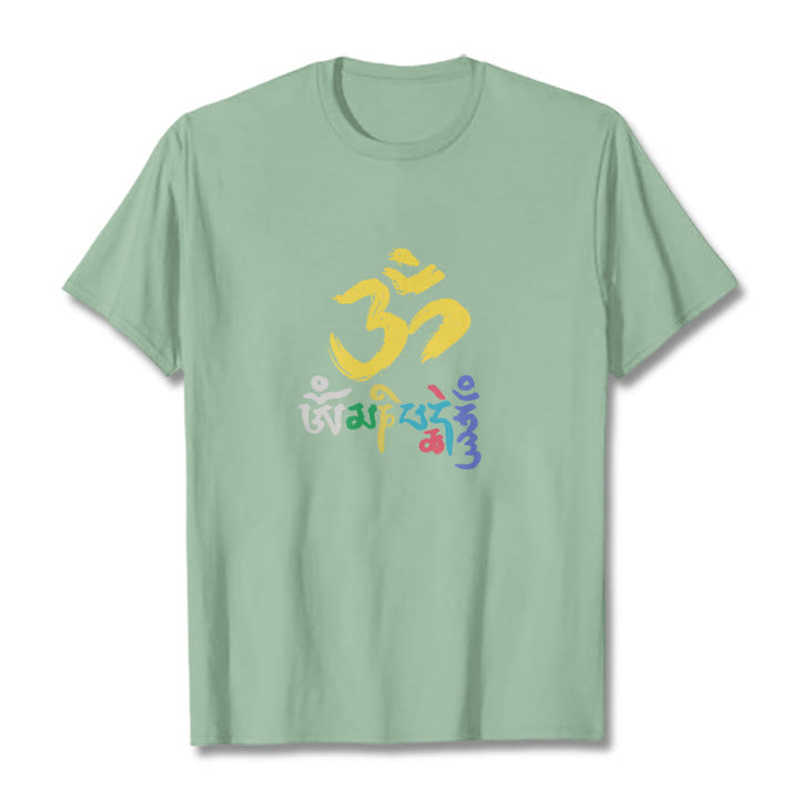 Maglietta in cotone con Buddha Stones colorate Om Mani Padme Hum - Verde pallido - 2XL - image 14