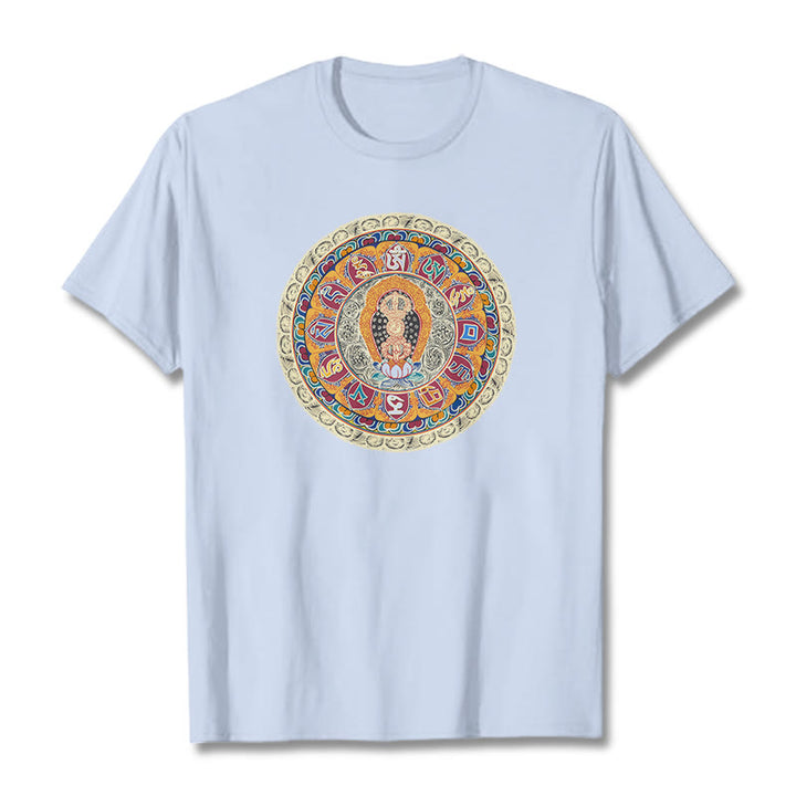 Buddha Stones Maglietta in cotone con mandala Dorje Vajra Buddha - Ciano chiaro - 2XL - image 9