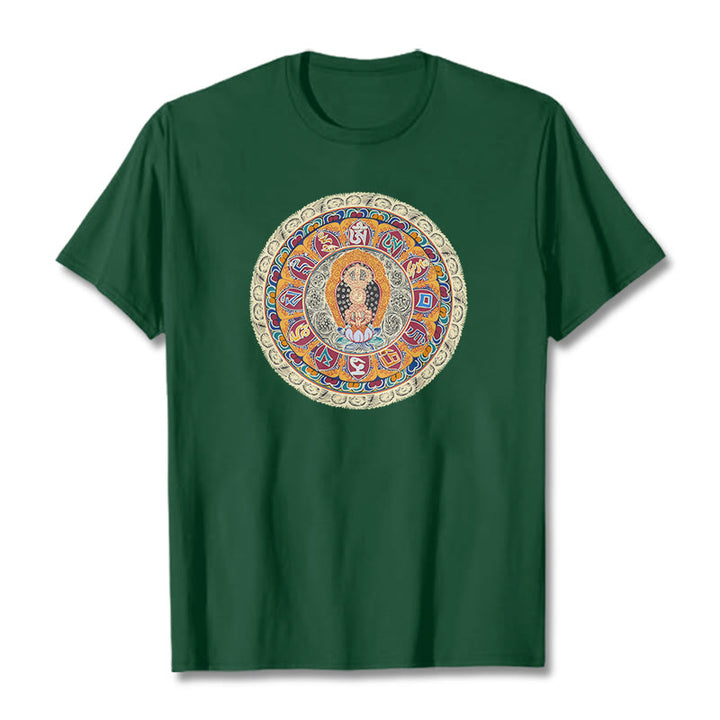 Buddha Stones Maglietta in cotone con mandala Dorje Vajra Buddha - Verde studentesco - 2XL - image 7
