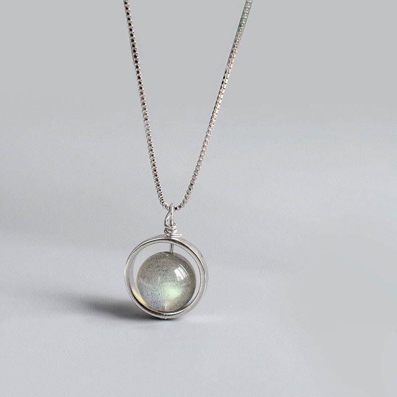Buddha Stones 925 Sterling Silver Moonstone Love Planet Modello girevole Collana pendente - image 1