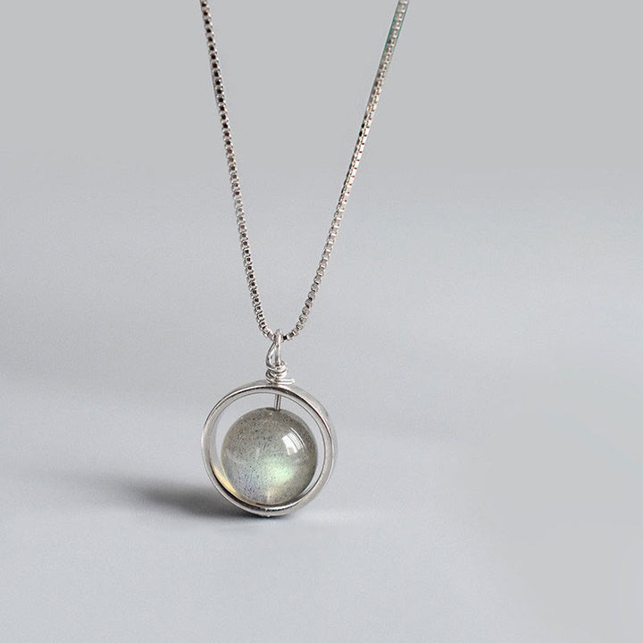 Buddha Stones 925 Sterling Silver Moonstone Love Planet Modello girevole Collana pendente - image 1