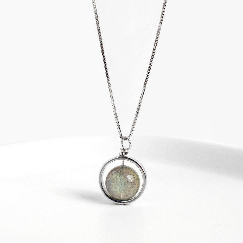 Buddha Stones 925 Sterling Silver Moonstone Love Planet Modello girevole Collana pendente - image 3