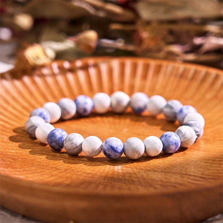 Bracciale della calma con vari cristalli di pietra di Buddha, malachite, lazurite, lapislazzuli, emimorfite - Diaspro blu maculato (Circonferenza del polso: 14-16 cm) - image 15