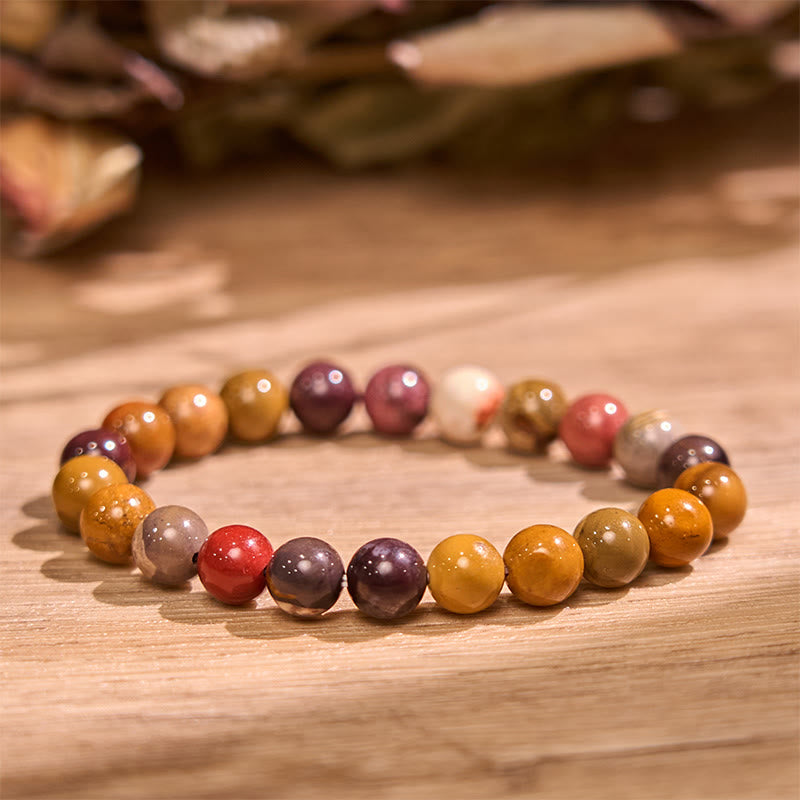 Bracciale della calma con vari cristalli di pietra di Buddha, malachite, lazurite, lapislazzuli, emimorfite - Mookaite (Circonferenza del polso: 14-16 cm) - image 24