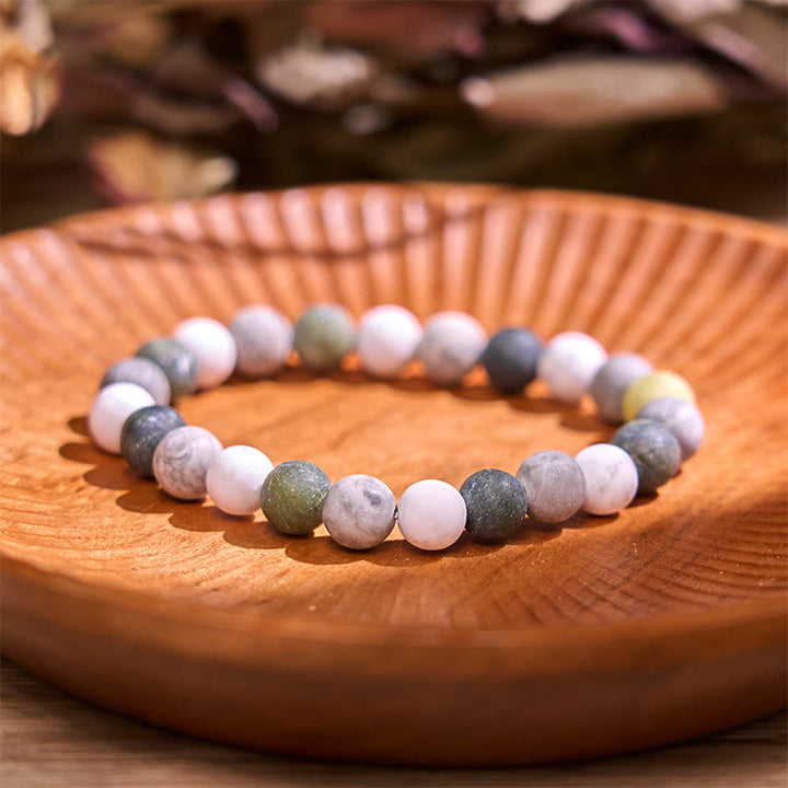 Bracciale della calma con vari cristalli di pietra di Buddha, malachite, lazurite, lapislazzuli, emimorfite - Calcite verde (circonferenza del polso: 14-16 cm) - image 45