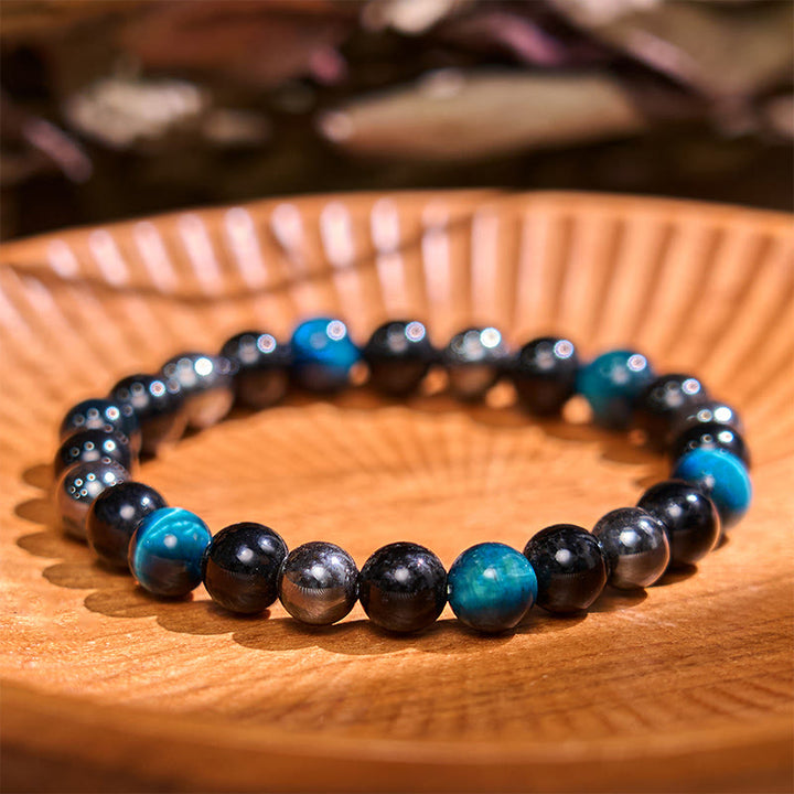 Bracciale della calma con vari cristalli di pietra di Buddha, malachite, lazurite, lapislazzuli, emimorfite - Ossidiana occhio di tigre blu ematite (Circonferenza del polso: 14-18 cm) - image 77