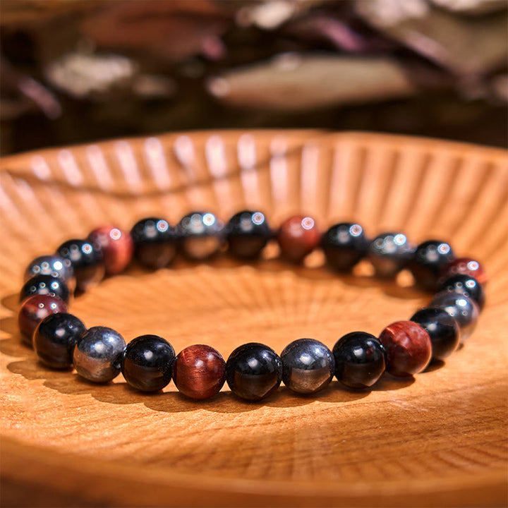 Bracciale della calma con vari cristalli di pietra di Buddha, malachite, lazurite, lapislazzuli, emimorfite - Ossidiana occhio di tigre rossa ed ematite (circonferenza del polso: 14-18 cm) - image 72