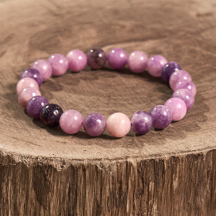 Bracciale della calma con vari cristalli di pietra di Buddha, malachite, lazurite, lapislazzuli, emimorfite - Pietra di mica viola (circonferenza del polso: 14-16 cm) - image 98