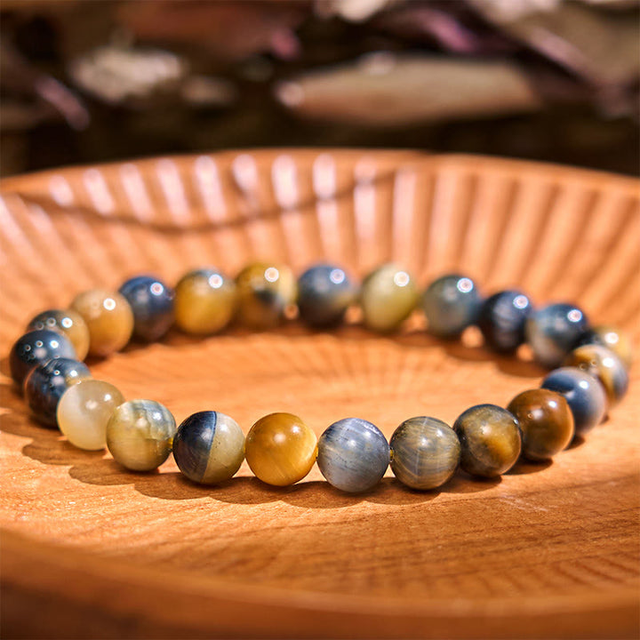 Bracciale della calma con vari cristalli di pietra di Buddha, malachite, lazurite, lapislazzuli, emimorfite - Occhio di tigre giallo-blu (circonferenza del polso: 14-16 cm) - image 133