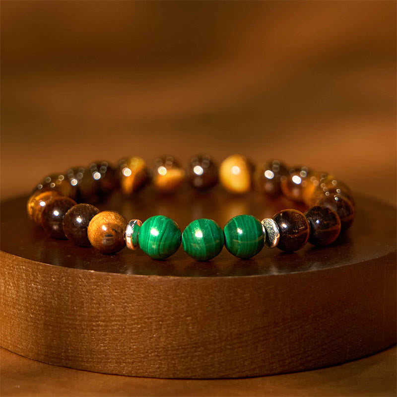 Bracciale della calma con vari cristalli di pietra di Buddha, malachite, lazurite, lapislazzuli, emimorfite - Occhio di tigre giallo-verde (circonferenza del polso: 14-16 cm) - image 138