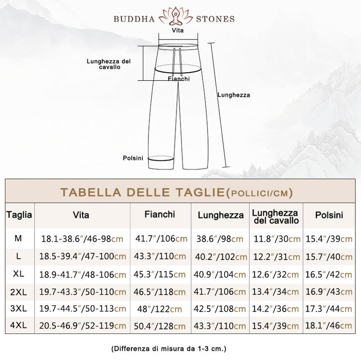 Pantaloni casual con coulisse in cotone e lino tinta unita da uomo Buddha Stones con tasche - image 5