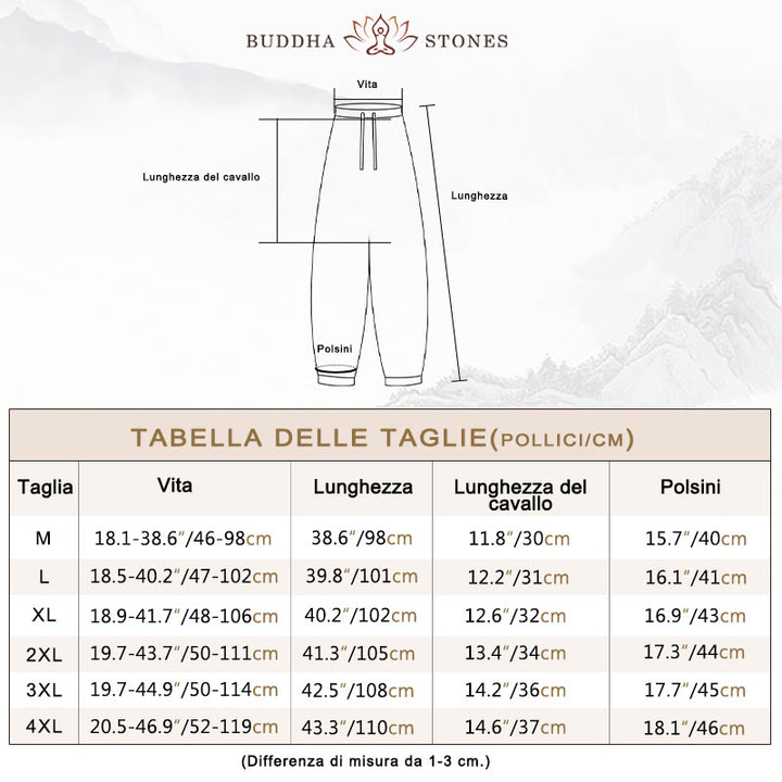 Pantaloni harem casual da uomo in cotone e lino tinta unita con tasche , Buddha Stones