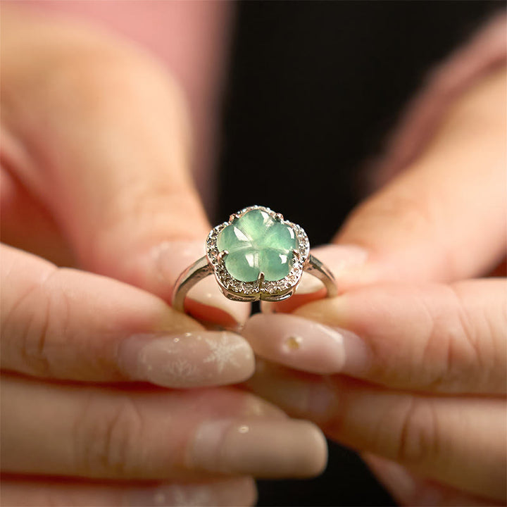Anello con fiore in lega di giada Buddha Stones