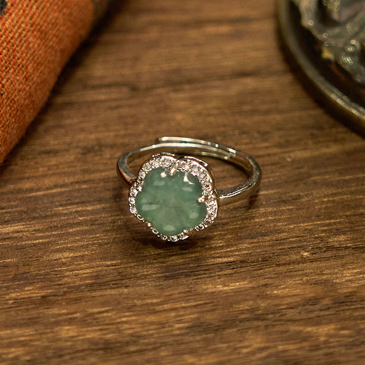 Anello con fiore in lega di giada Buddha Stones