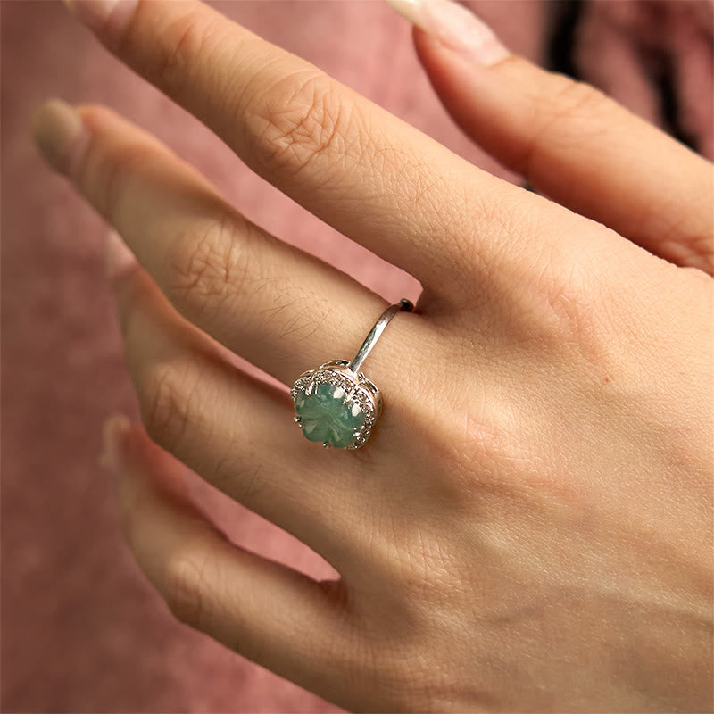 Anello con fiore in lega di giada Buddha Stones