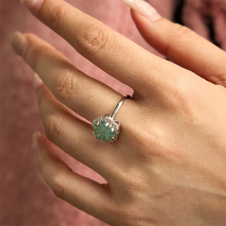 Anello con fiore in lega di giada Buddha Stones