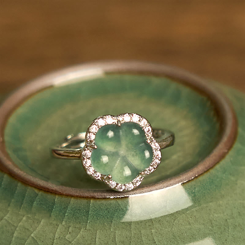 Anello con fiore in lega di giada Buddha Stones
