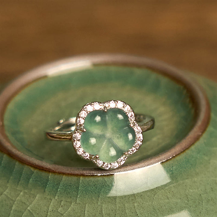 Anello con fiore in lega di giada Buddha Stones