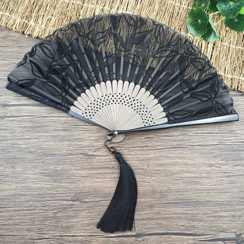 Ventaglio pieghevole in bambù con Buddha Stones e fiori di seta, da tenere in mano