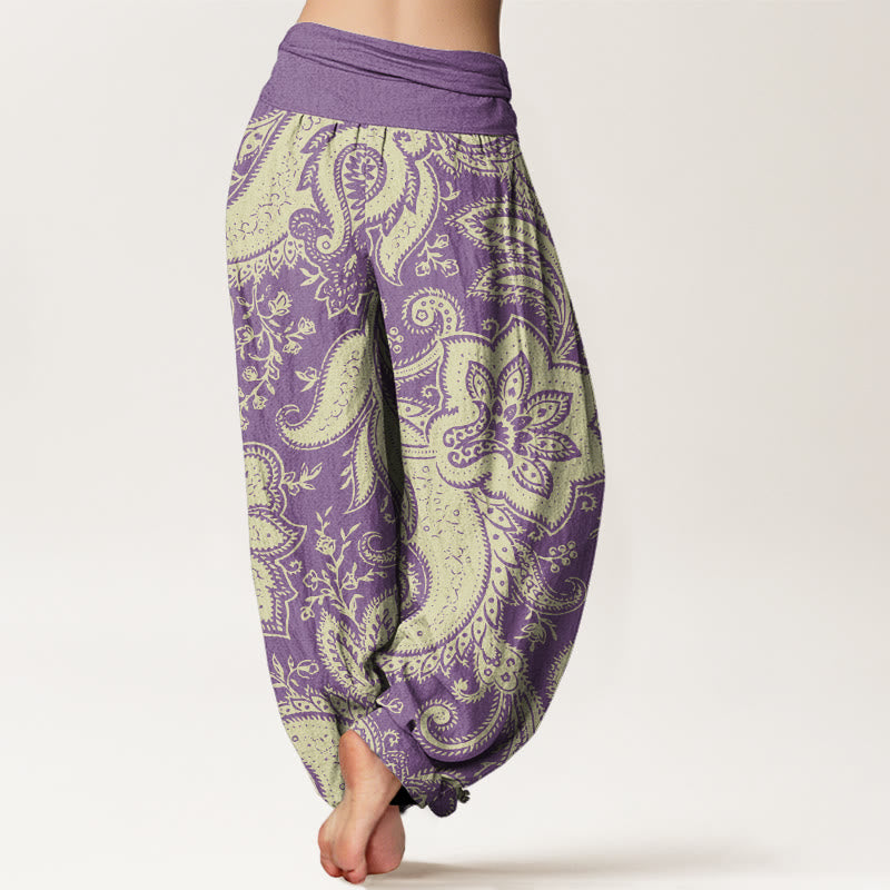 Pantaloni harem elastici in vita da donna con motivo paisley e fiori Buddha Stones - image 7
