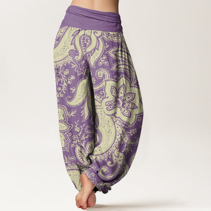 Pantaloni harem elastici in vita da donna con motivo paisley e fiori Buddha Stones - image 7