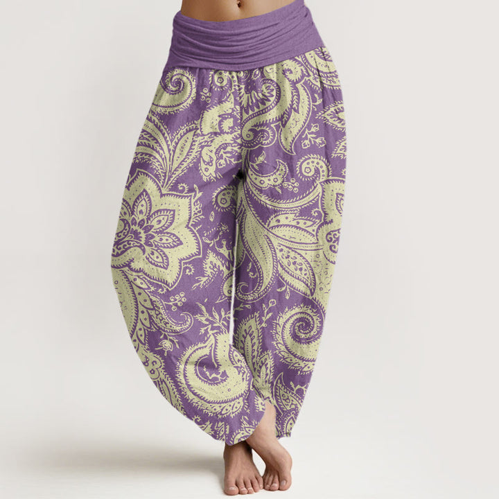 Pantaloni harem elastici in vita da donna con motivo paisley e fiori Buddha Stones - Orchidea scura - US22, UK/AU26, EU54 (6XL) - image 5