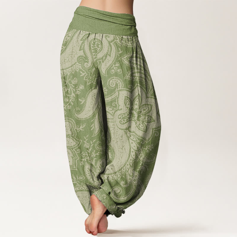 Pantaloni harem elastici in vita da donna con motivo paisley e fiori Buddha Stones - image 10
