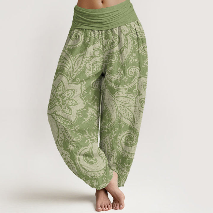 Pantaloni harem elastici in vita da donna con motivo paisley e fiori Buddha Stones - Verde oliva - US22, UK/AU26, EU54 (6XL) - image 8