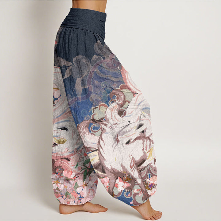 Pantaloni harem elastici in vita da donna Buddha Stones Fox Cherry Blossoms - image 1
