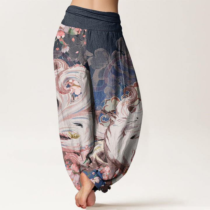 Pantaloni harem elastici in vita da donna Buddha Stones Fox Cherry Blossoms - image 2