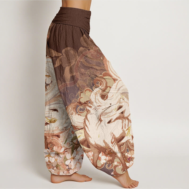 Pantaloni harem elastici in vita da donna Buddha Stones Fox Cherry Blossoms - image 5