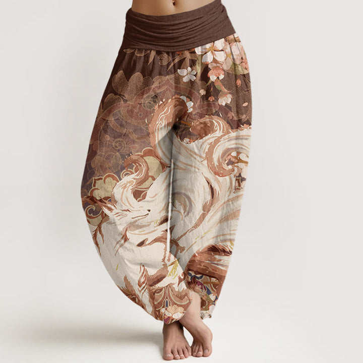 Pantaloni harem elastici in vita da donna Buddha Stones Fox Cherry Blossoms - Marrone sella - US22, UK/AU26, EU54 (6XL) - image 4