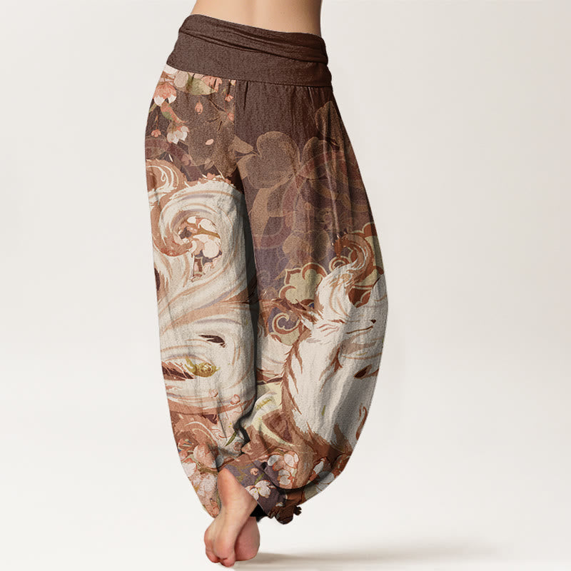 Pantaloni harem elastici in vita da donna Buddha Stones Fox Cherry Blossoms - image 6