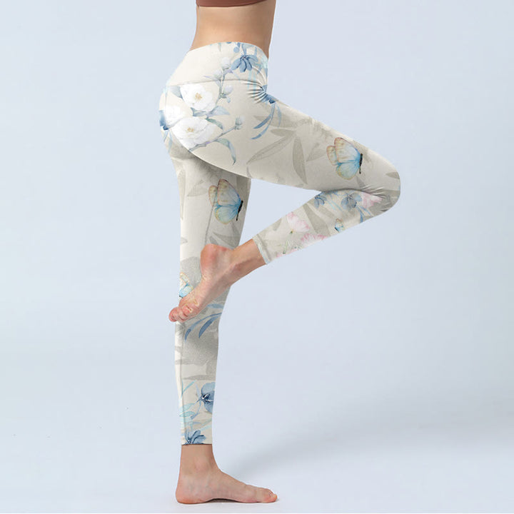 Leggings da palestra con stampa di farfalle in fiore di ciliegio Buddha Stones, pantaloni da yoga da donna - image 4