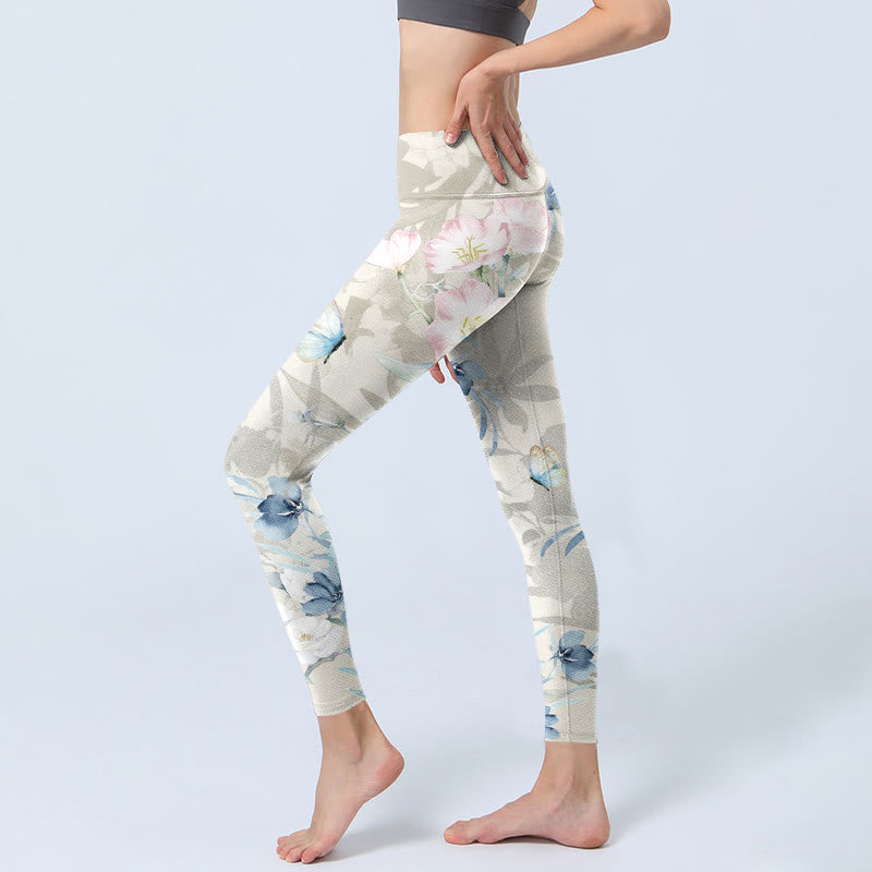 Leggings da palestra con stampa di farfalle in fiore di ciliegio Buddha Stones, pantaloni da yoga da donna - image 3