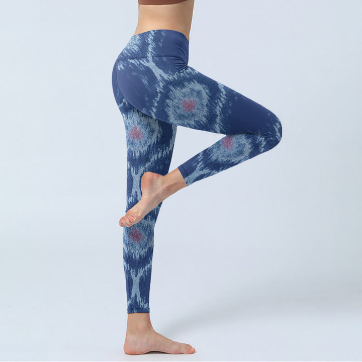 Leggings da palestra Buddha Stones blu navy e bianco con design da donna, pantaloni da yoga - image 4