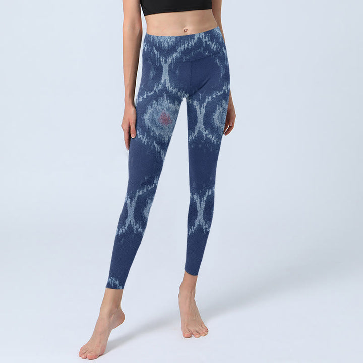 Leggings da palestra Buddha Stones blu navy e bianco con design da donna, pantaloni da yoga - image 5